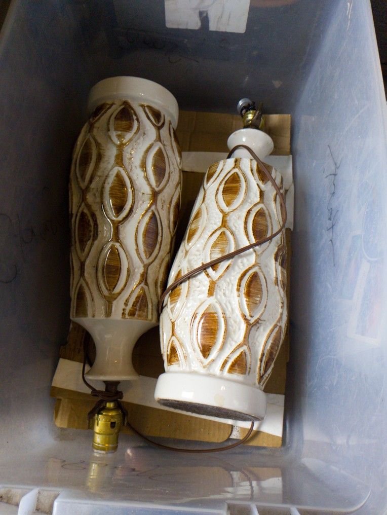 Set Of Vintage Brown & White Lamps