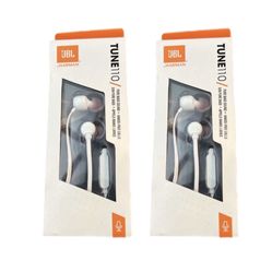 2 Headphones Lot -JBL TUNE 110 Harman In-Ear Wired Headphones with One-Button Remote -  New earphones cords earbuds with BOX - bulk 