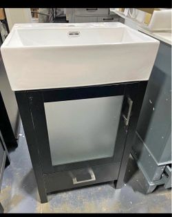 Assembled New Solid Wood Frame 20” Bathroom Vanity w/ Sink Bathroom Cabinet Vanity with Glass Door