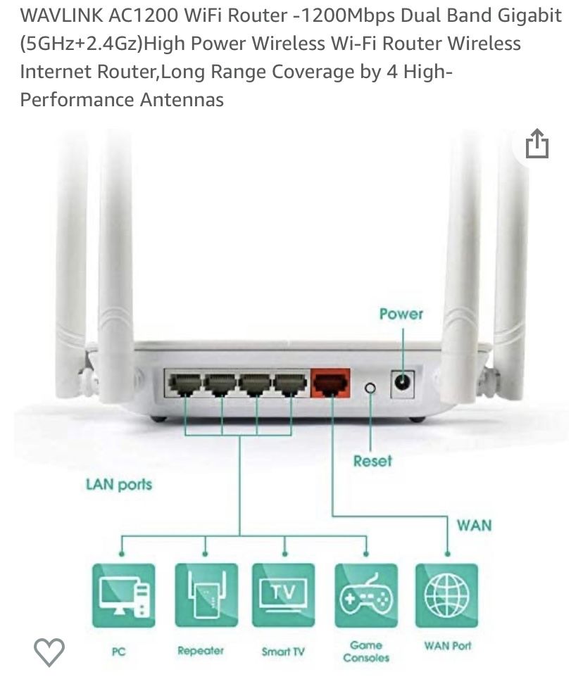 WAVLINK AC1200 WiFi Router -1200Mbps Dual Band Gigabit (5GHz+2.4Gz)High Power Wireless Wi-Fi Router Wireless Internet Router,Long Range Coverage by 4