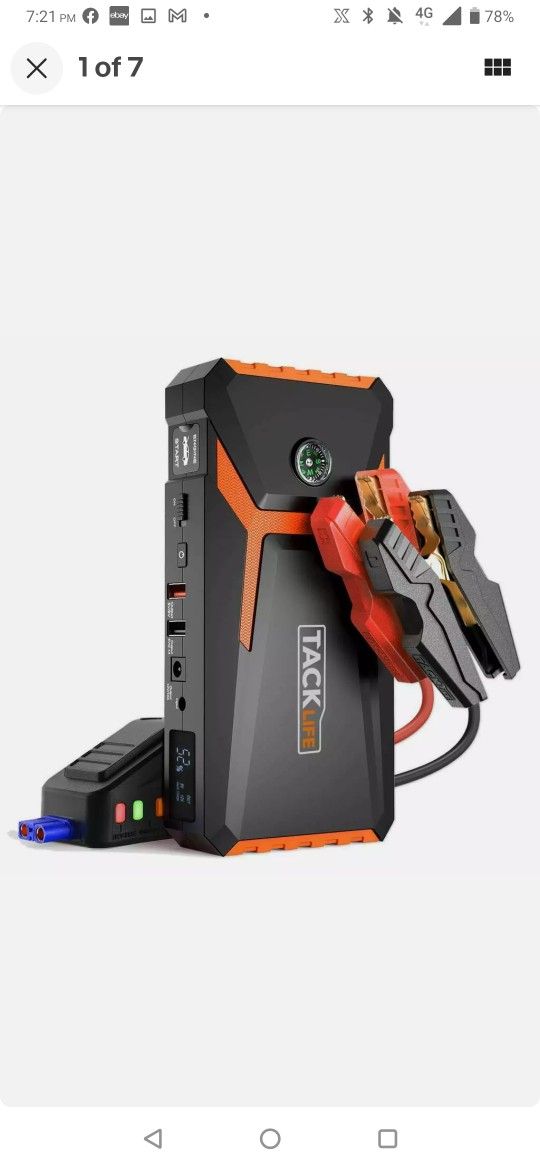 Tacklife T8 800A Peak 18000mAh Lithium Car Jump Starter. with LCD Screen.