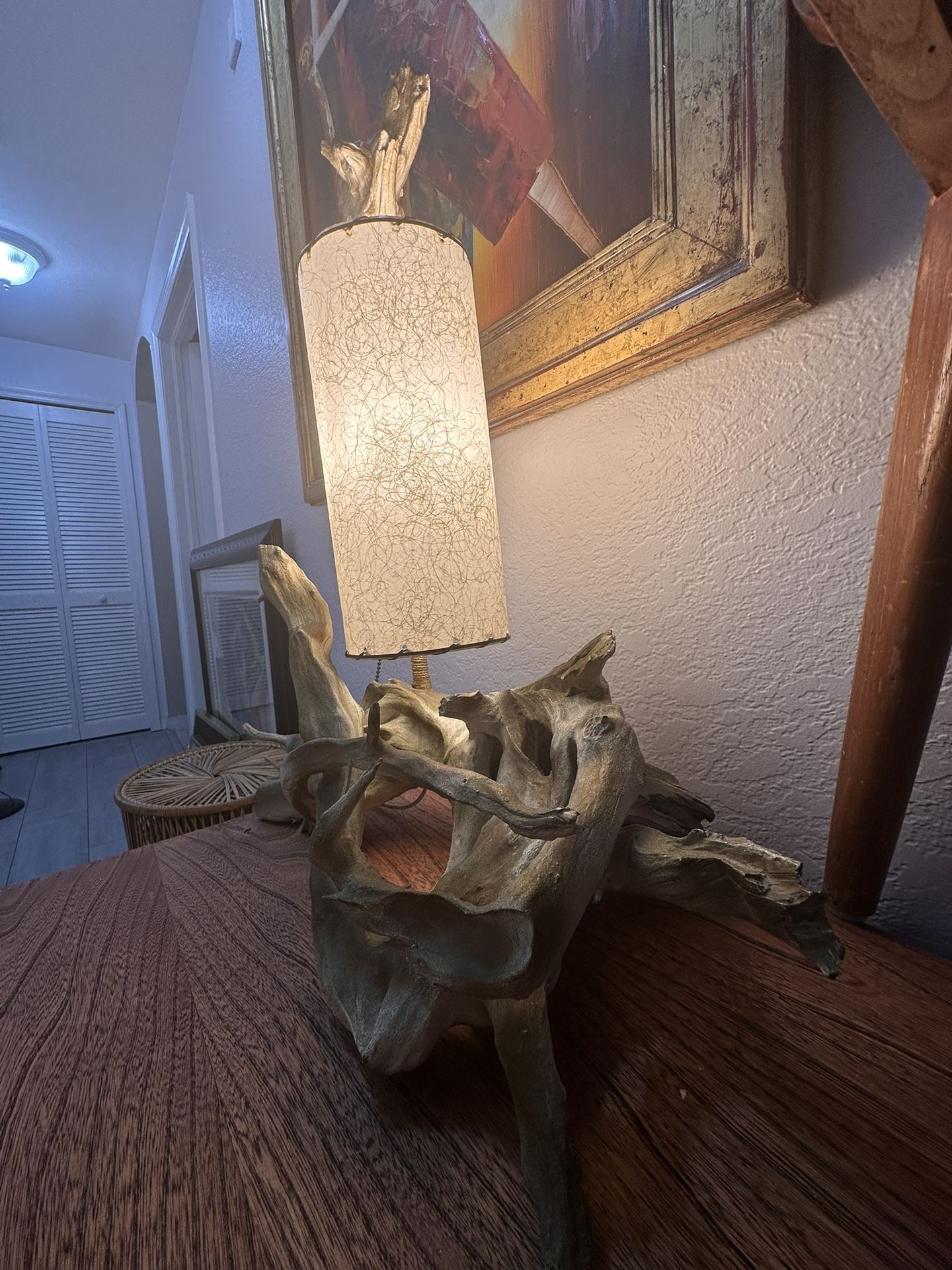 Vintage Mid Century Modern Driftwood Table Lamp With Shade