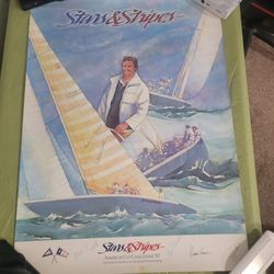 Large 1987 America's Cup Poster Signed Dennis Conner - Stars & Stripes Yacht Sailing Poster 24" x 32"