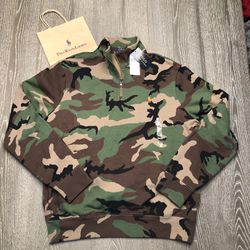 Polo Ralph Lauren 1/4 Zip Camouflage Camo Fleece Sweatshirt SZ L $120 Sportsman NEW