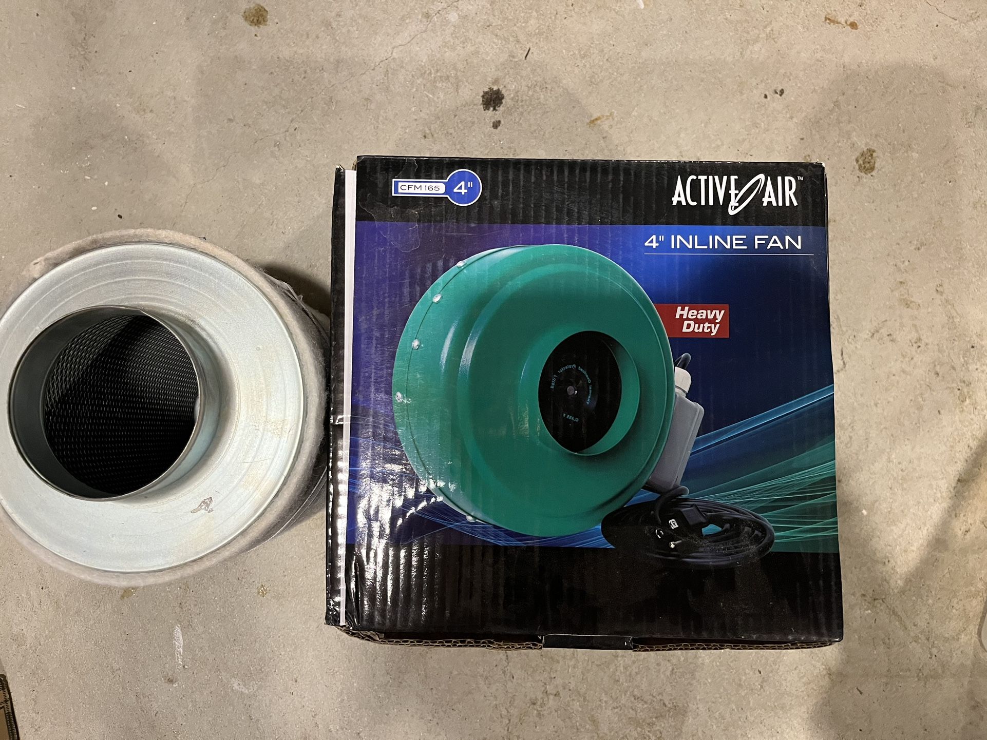 Active Air 4" Inline Duct Fan, 165 CFM With Carbon Filter