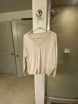 A New Day Cream V Neck Long Sleeve Pullover Womens Sweater Size XL