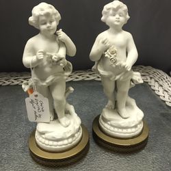 Set Of 2 Cherub Figurines/ Statues