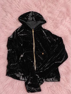 Black Crushed Velvet Zip-Up Hoodie