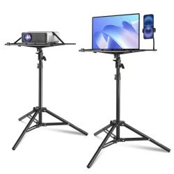 6#Projector Stand, Laptop Stand Tripod Adjustable Height from 26.97 to 63 in, Portable Projector Tripod Stand with Tray & Gooseneck Phone Holder, for 