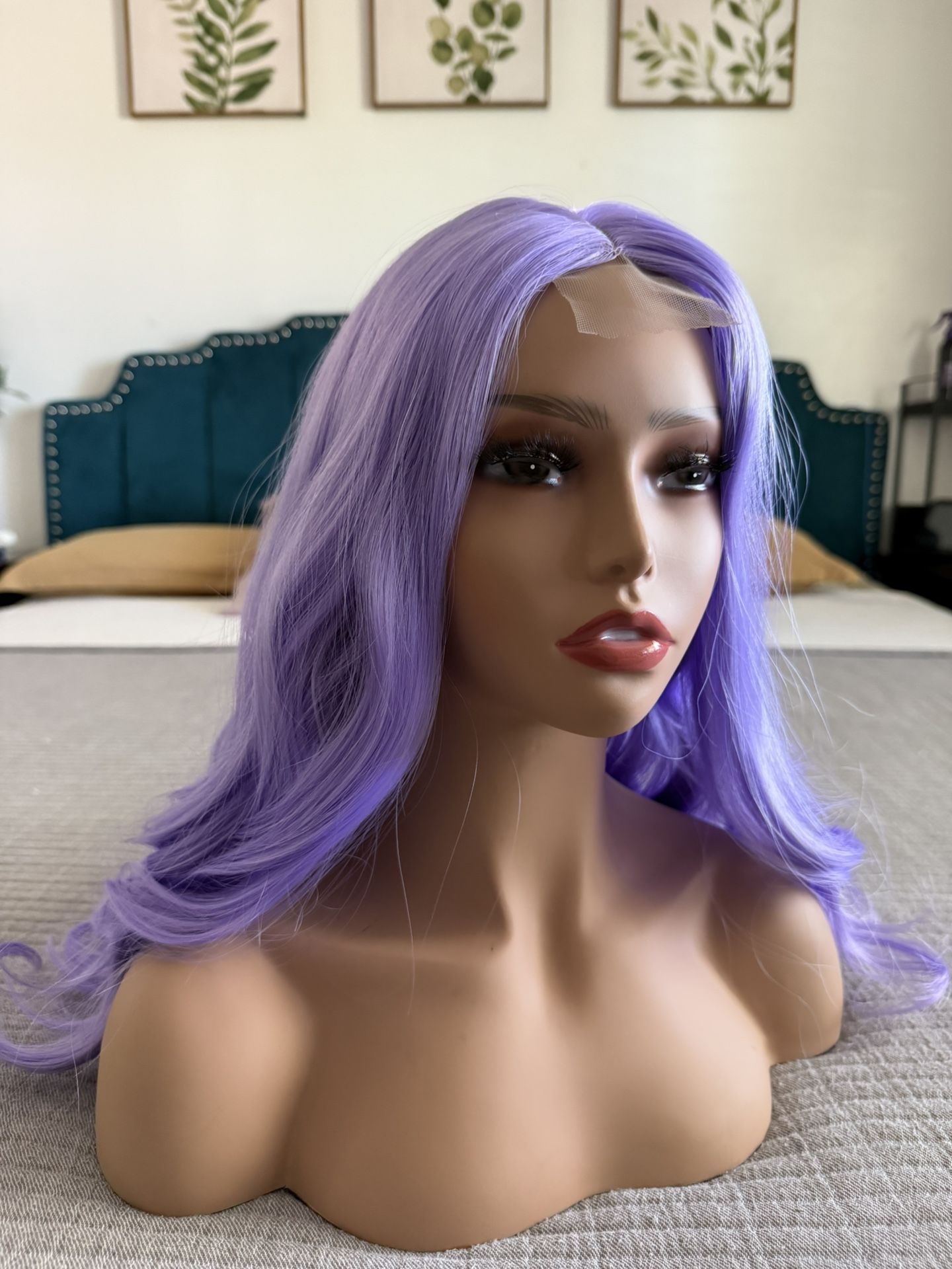 Long Purple Wavy Wig for Women 26 Inch Light Purple Middle Part Curly Synthetic