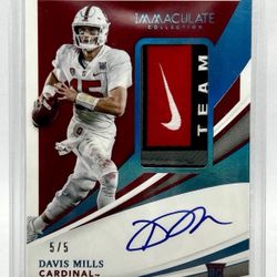 2021 Panini Immaculate Collegiate Davis Mills #96 Rookie Patch Nike Tag Auto 5/5 - $150 OBO