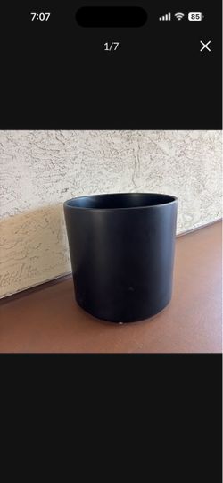 One New 15” Black Ceramic Heavy Planter Pot