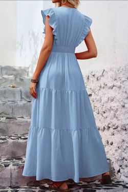 MAX STUDIO Pebble Crepe Flutter Sleeve Maxi Dress, size M