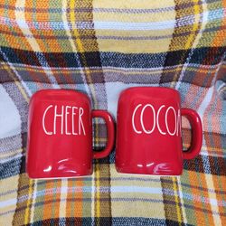 Rae Dunn "Cocoa" and "Cheer" Mug Set.