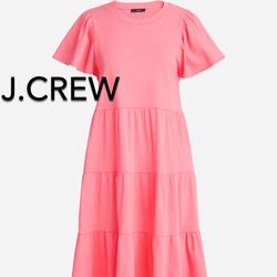 🌞(NEW) (1 AVAILABLE) WOMEN’S J.CREW PINK KNIT BROKEN IN JERSEY TIERED MINI DRESS - SIZE: SMALL  (MSRP: $69.50)🌞