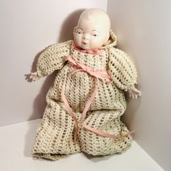 VINTAGE Victorian PORCELAIN BABY DOLL Head Arms Soft Body Dress - 15” H