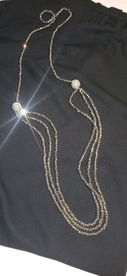 Long Multi-Strand Silver Beaded Necklace 22" inches long Used