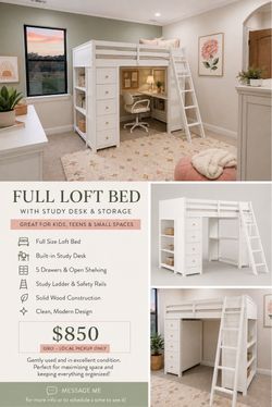 Luca White Full Sleep & Study Loft Bed from living spaces