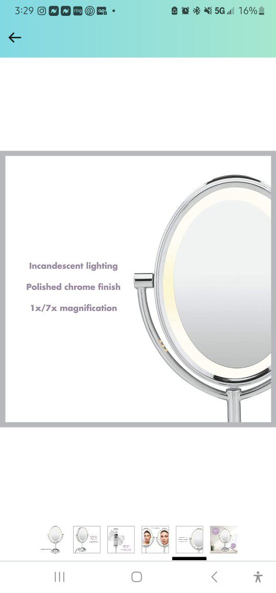 Conair Reflections Double-Sided Incandescent Lighted Vanity Makeup Mirror, 1x/7x magnification, Polished Chrome finish