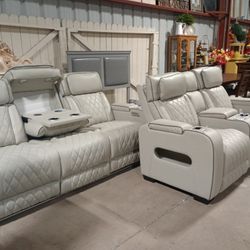 Gorgeous Faux Leather Theatre Style Living Room Set