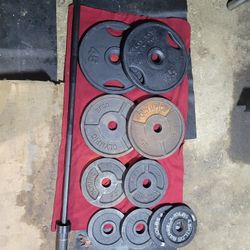 250Lbs 2" HOLE OLYMPIC PLATES. 2-45s. 2-35s. 2-25s. 4-10s  AND 7' BAR WITH CLIPS 
11525 S  HALSTED/ 7111.S WESTERN WALGREENS 
275$      CASH ONLY AS I