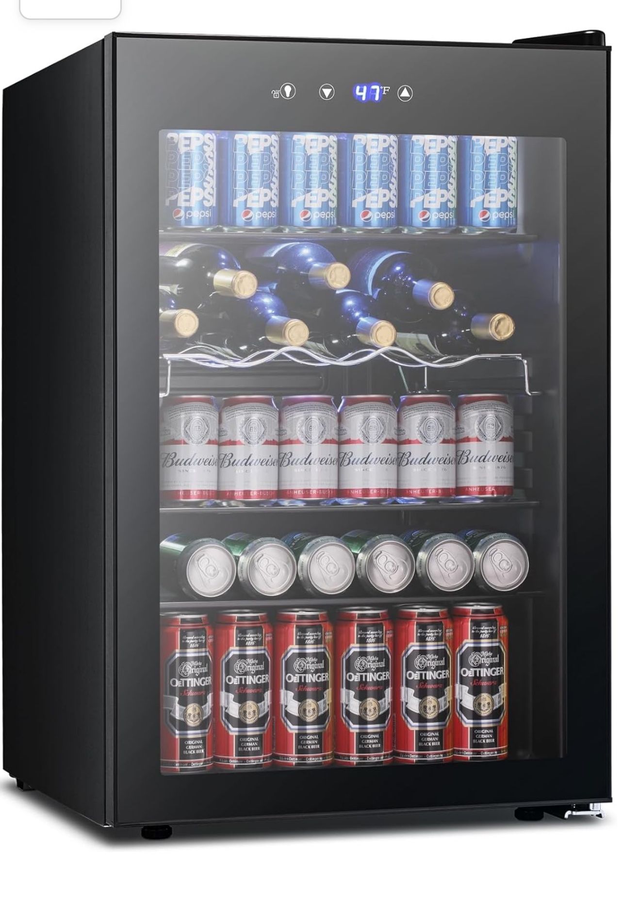 Joy Pebble Beverage Refrigerator Cooler, 145 Can Mini Fridge with Glass Door for Beer Soda Wine, Small Drink Fridge with Adjustable Thermostat, Bevera
