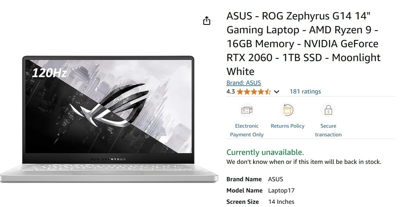 The ASUS ROG Zephyrus G14 with an RTX 2060 Max-Q (2020)
