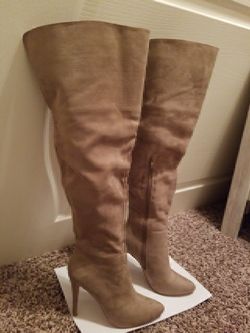 Sexy Taupe Over the Knee Suede Boots