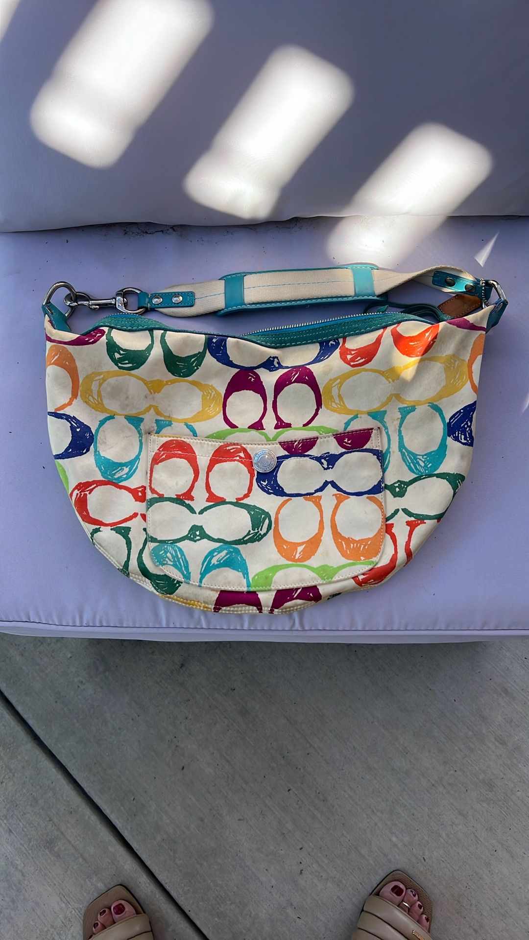 Coach Y2K Hampton 5657 Rainbow Scribble Signature Hobo Bag