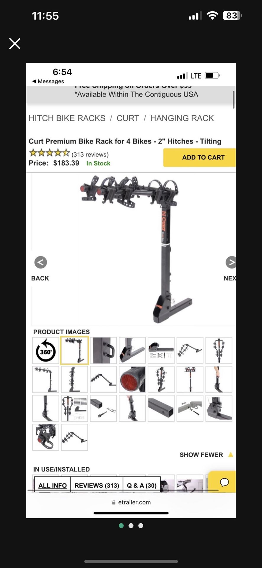 Curt Premium Bike Rack for 4 Bikes - 2" Hitches - Tilting