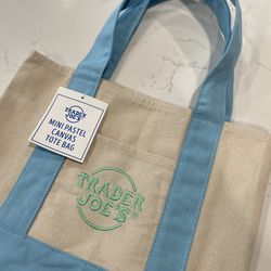 Trader Joe’s Mini Pastel Canvas Tote Bag Blue