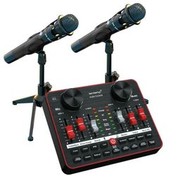 Tenlamp E300 Dual Microphone Audio Mixer Bundle, 2 Condenser Mics, G1 Interface, Black