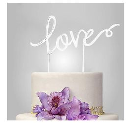 Silver Love Metal Wedding Cake Topper
