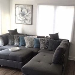 Brand New Gray Sectional Sofa Couch With Ottoman 