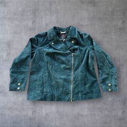 Isaac Mizrahi Live! Suede Motorcycle Jacket Women’s Sz 18W Pine Green NEW