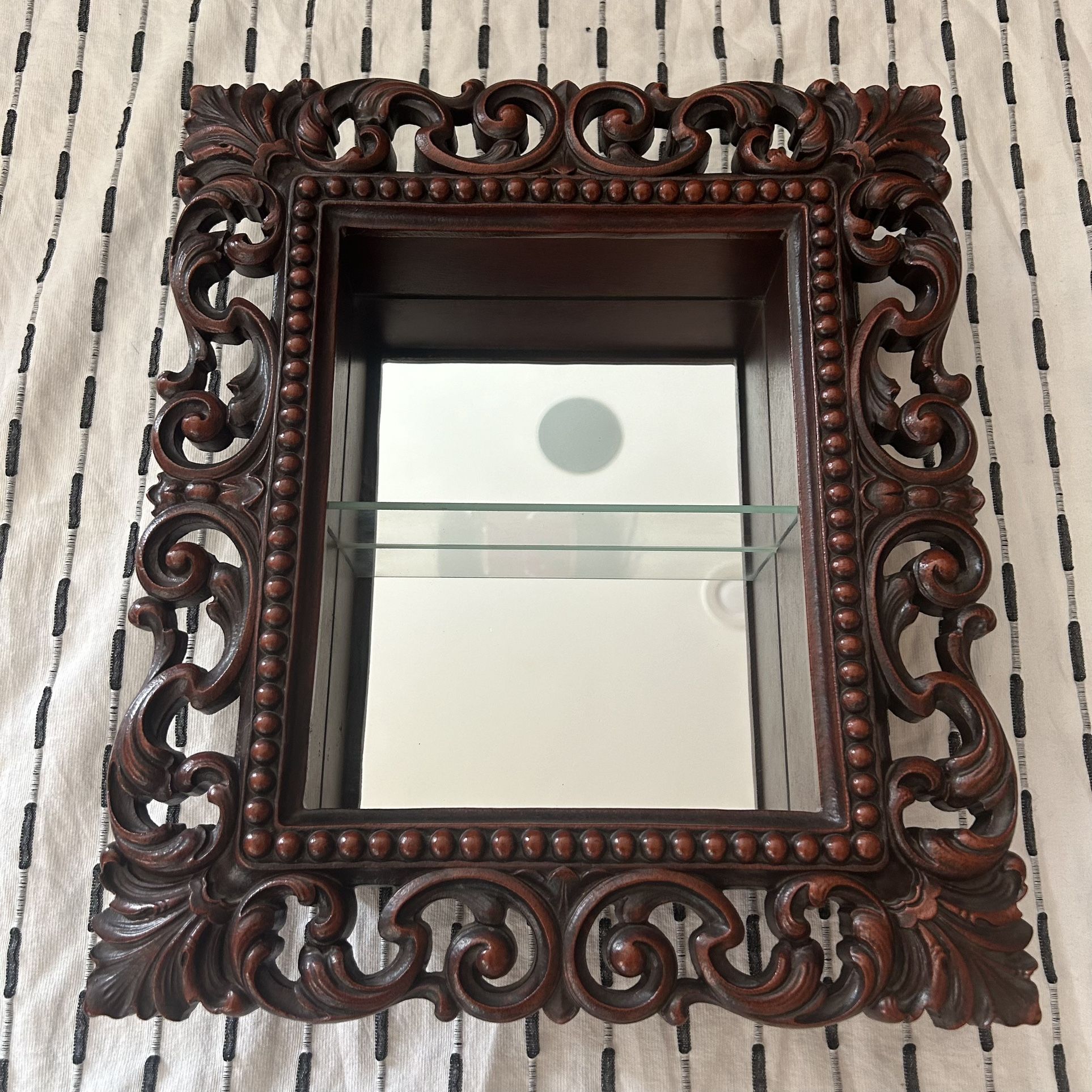 Syroco Wood Wooden Curio Shadow Box Mirror Shelf Vintage Retro Brown MCM