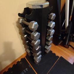 10lb Thru 40lb Metal Hex Dumbbell Set With Vertical Rack 