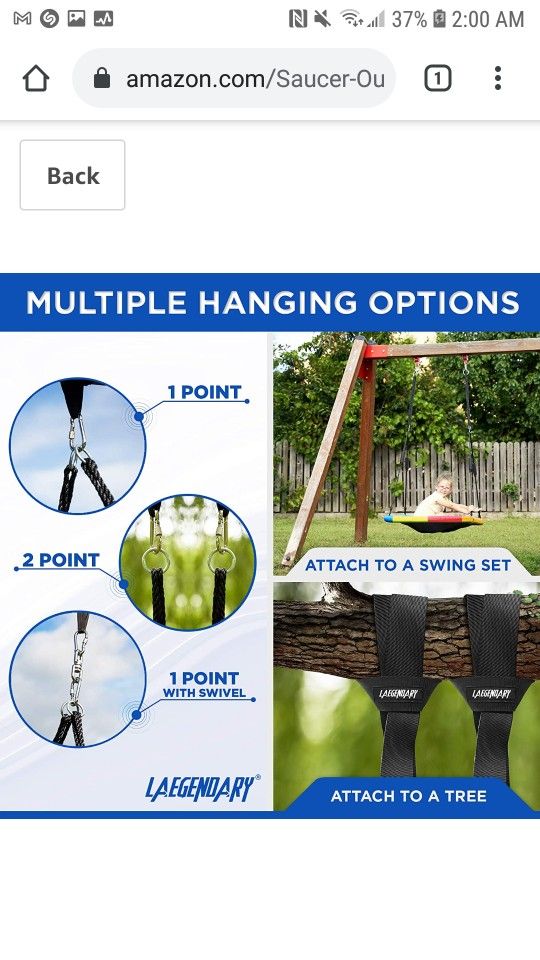 Laegenoary - 40 Inch Flying Saucer Tree Swing for Kids