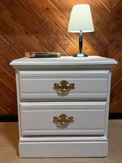 Refinished White & Gold Vintage Nightstand