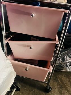 Pink 3-Drawer Rolling Storage Cart