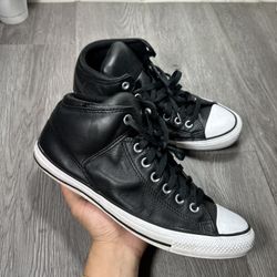 Converse All Star High Steet Men Size 9.5 Black Leather Athletic Hi Shoe Sneaker