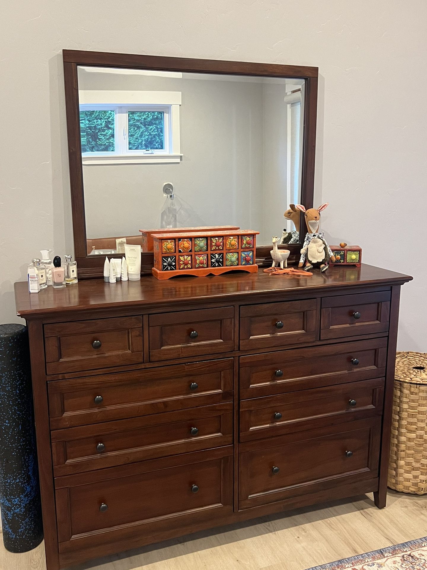 Porter 10 Drawer Dresser and Mirror, Rustic Brown