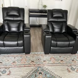 2 Home theater  Electric Power Recliner Faux Leather Armchairs