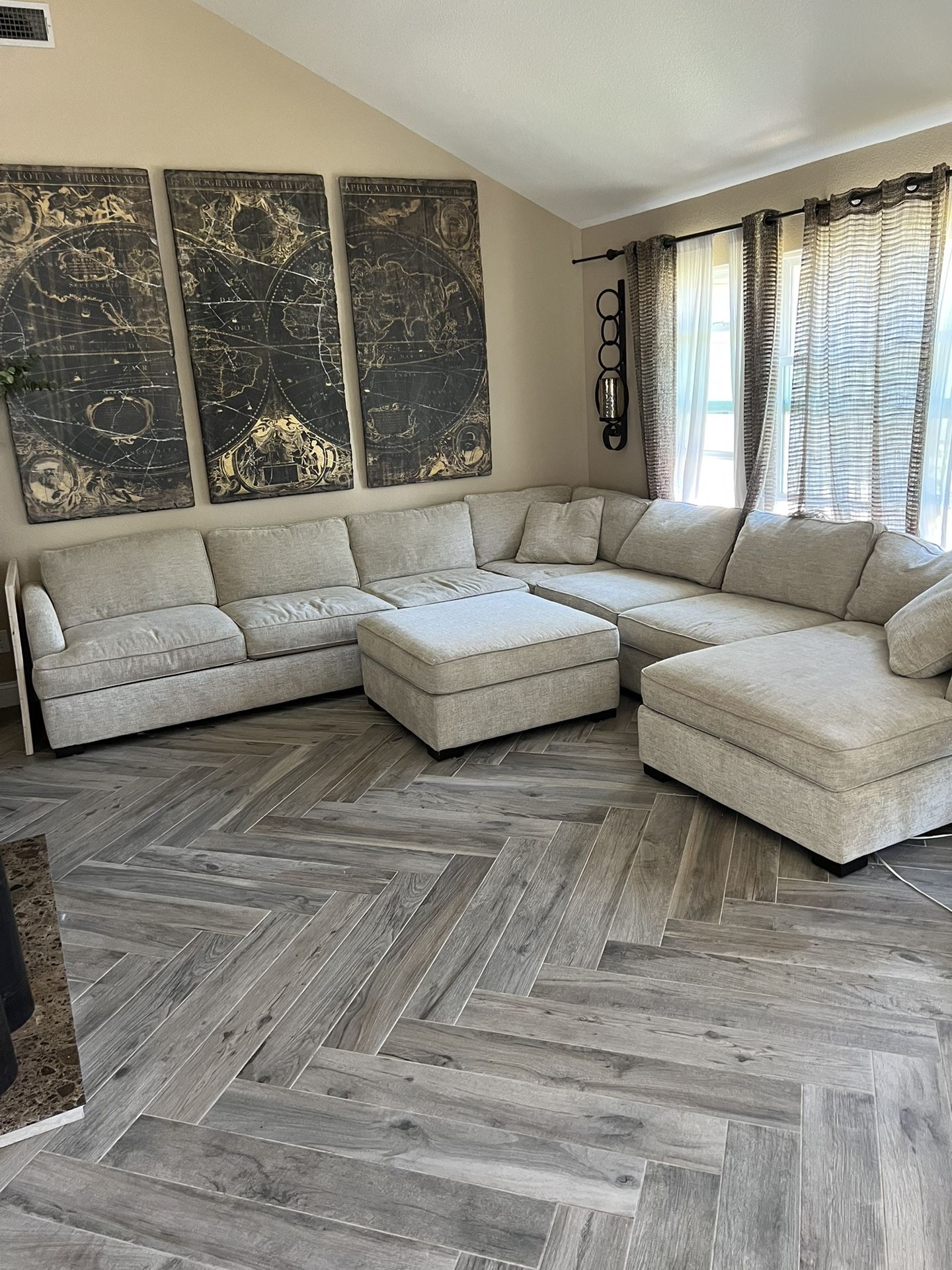 Radley 5-Piece Fabric Chaise Sectional Sofa + Ottoman