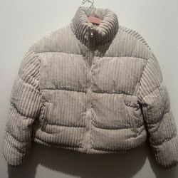 Corduroy grey size small women’s cropped puffer jacket