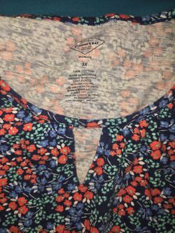 Woman's Sleeveless Shirt Plus Size Orange and Blue Flowery Pattern