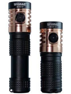 Manker E14 IV Huge Floody Beam Pocket Flashlight with Quad LED, Magnetic Base, First Convertible 180 Battery Extendable Body Design (Black - N