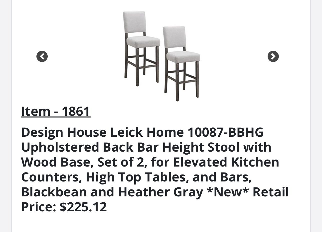 Design House Leick Home 10087-BBHG Upholstered Back Bar Height Stool with Wood Base, Set of 2, for Elevated Kitchen Counters, High Top Tables, and Bar
