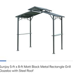 Sunjoy 5-ft x 8-ft Matt Black Metal Rectangle Grill Gazebo with Steel Roof