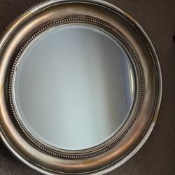 Round Wood Framed Decorative Mirror -Silver Bronze - 39" diameter. Mirror Is 30” D -No Peeling Or Cracks